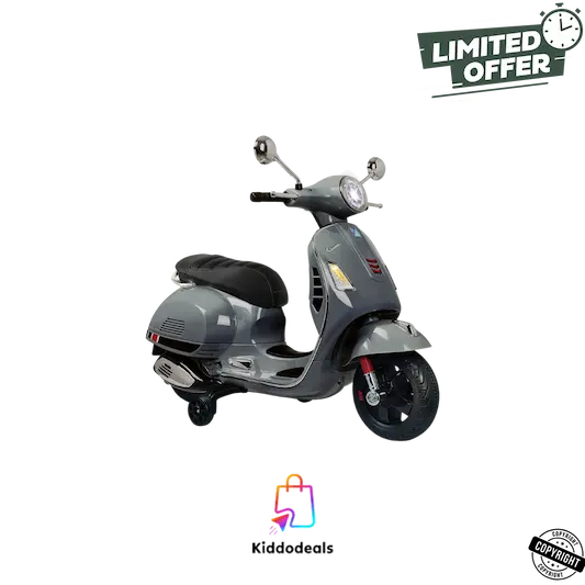 Electric Vespa Scooter for Kids - 12V Battery - LED Lights & Music - Grey