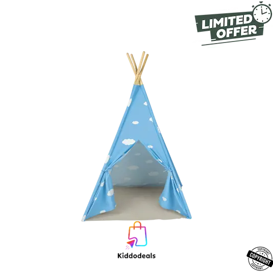 Kids’ Tipi Tent – Durable Cotton & Solid Wood Poles Blue